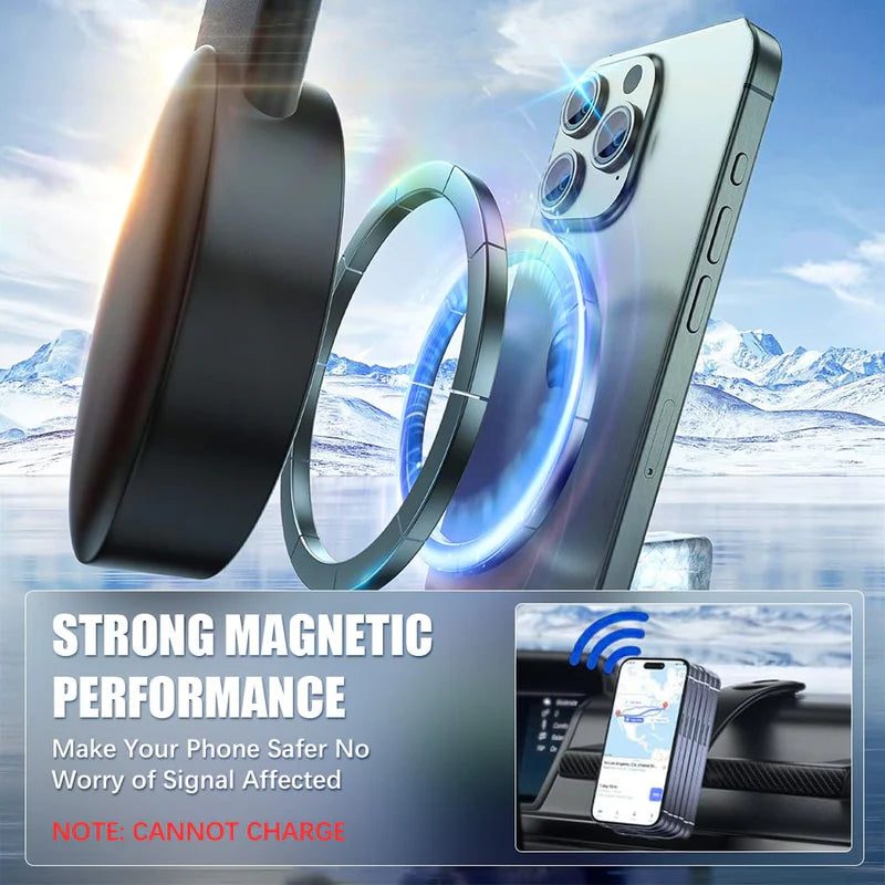 Magnum: Sleek Memory Metal 15W MagSafe Wireless Car Charger & Magnetic Phone Holder with Ultra-Strong Grip, Flexible Aluminum Bendable Arm & Dashboard Mount