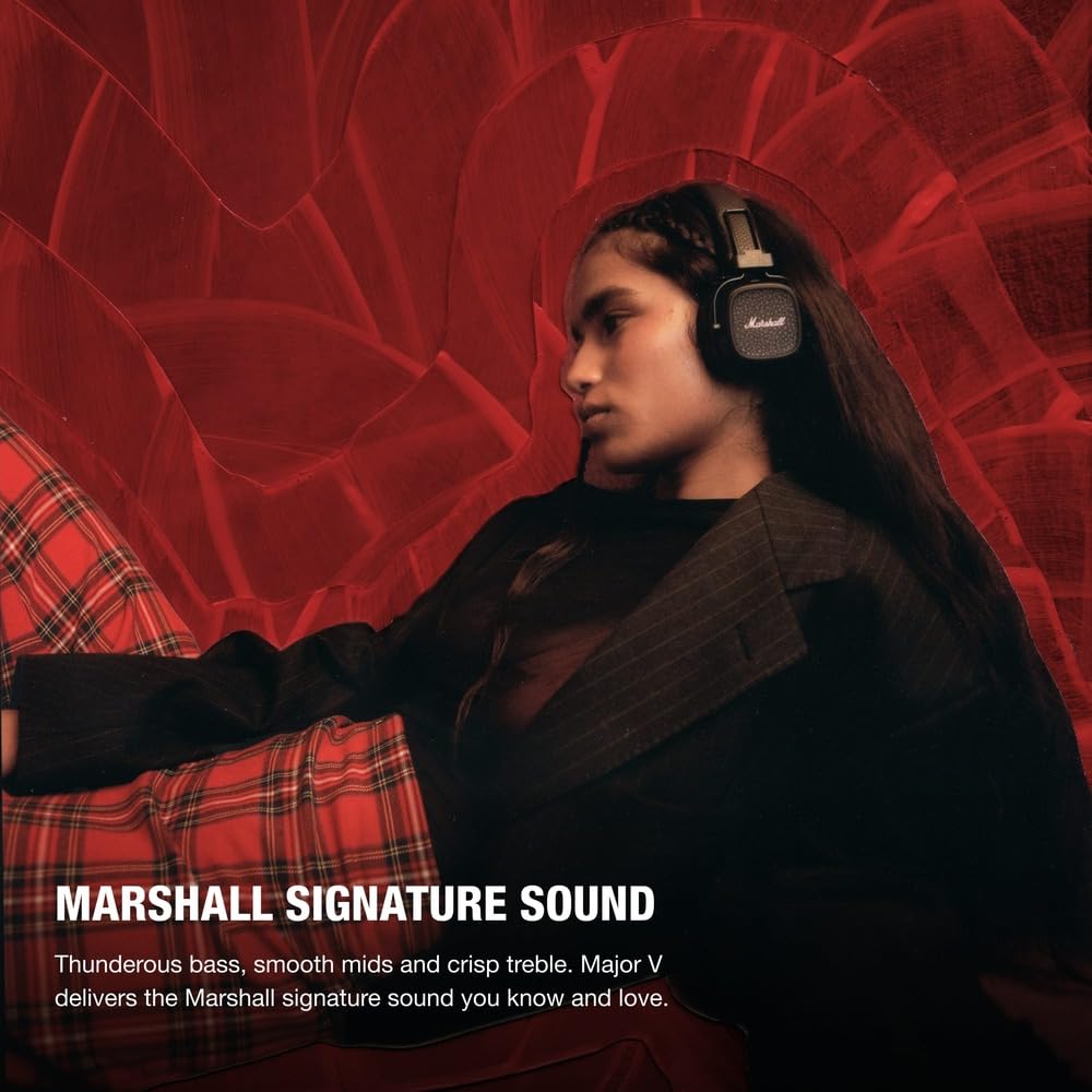 Marshall Major V – Wireless Bluetooth Headphones with Iconic Marshall Design, Custom-Tuned 40mm Drivers, 100+ Hour Battery Life, Fast Charging, Dual Mic for Calls, Foldable Travel-Friendly Build | Premium Sound | 1-Year Warranty | 14-Day Easy Returns