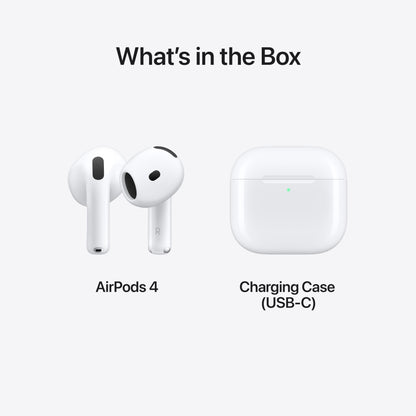AirPods 4 – Active Noise Cancellation Earbuds, Personalized Spatial Sound, H2 Chip Performance, USB-C Charging Case, Wireless Charging, Clear Voice Mics, Comfort Fit  | 1-Year Warranty | Easy Returns | Buy 1, Get 1 Free + AppleCare+ (1 Year Free)